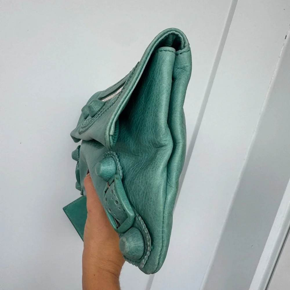 Authentic Balenciaga Giant Stud Envelope Clutch Bag in Aqua Blue Leather - Picture 6 of 14